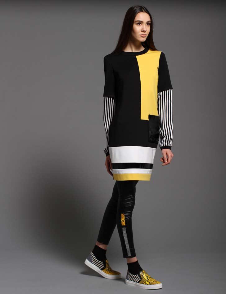 color block dress with stripped silk sleeves xab5049c1