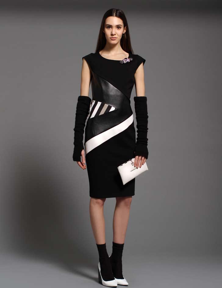 FITTED DRESS WITH IMITATION LEATHER DETAILS xab5013c1 fine knit