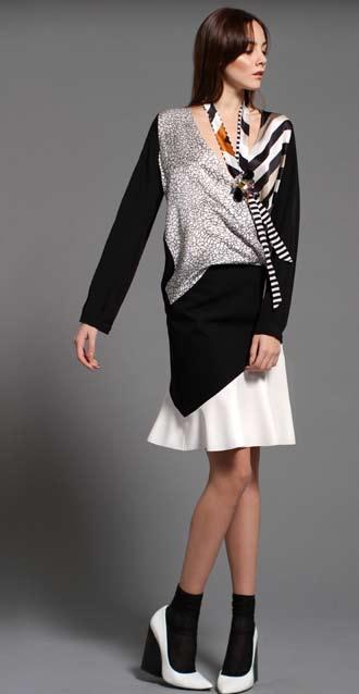wrap draped blouse in patterned