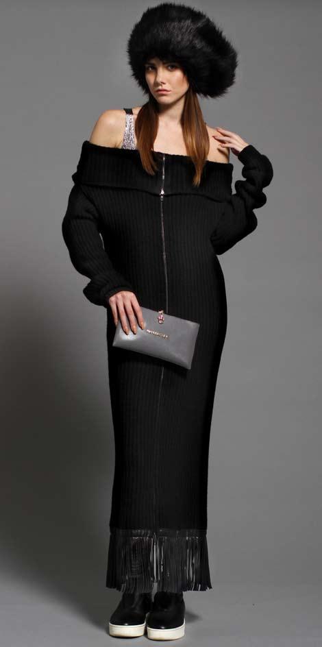 long ribbed cardigan with zip and fringes xmw5146c1 glitter