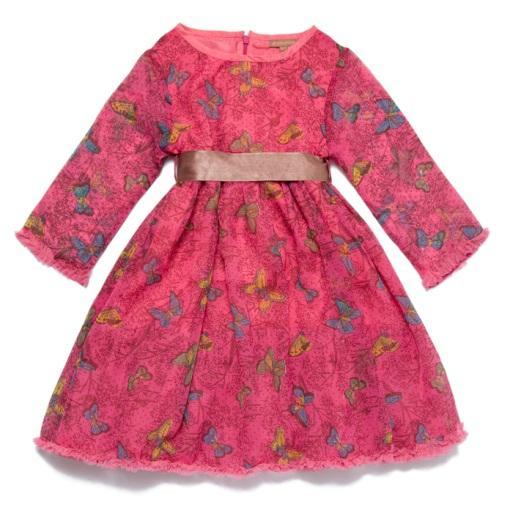 4.46 DRESS AW1211 3 tier, belted dress Butterfly print poly chiffon