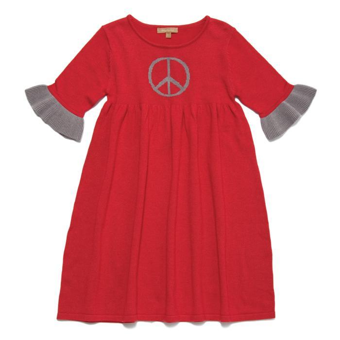PEACE AND LOVE DRESS AW12KN13 Angora blend dress with peace sign and heart intarsia Red