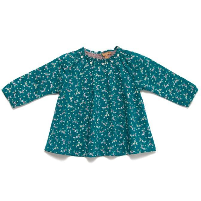 EASY TOP AW12B106 Ruffle and French knot roses at neck Blue: