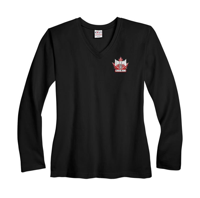 00 WOMEN S V-NECK (BLACK SHORT SLEEVE) -Union made in Canada - 95% cotton/ 5%