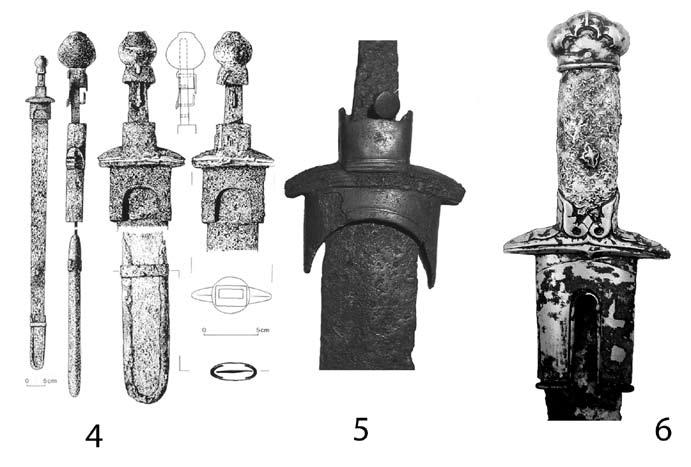 Ni{ i Vizantija IX 121 Plate II. The Garabonc type 4. Sword from grave 55 in Garabonc-І necropolis, Hungary 5. Sword found near Kharkov, Ukraine 6.