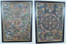 1103 Painting of tanka. Tibet. Also included: Painting on canvas of tanka. Tibet. The biggest: 72 x 50 cm - 28.