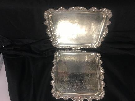 00 Deposit: $600 Square silver platter with feet