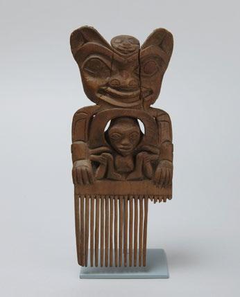 Although they depend on animals for food, they follow strict rituals when killing animals, including asking for forgiveness and thanking the animal for giving its life. Tlingit, Alaska, Comb. Wood.