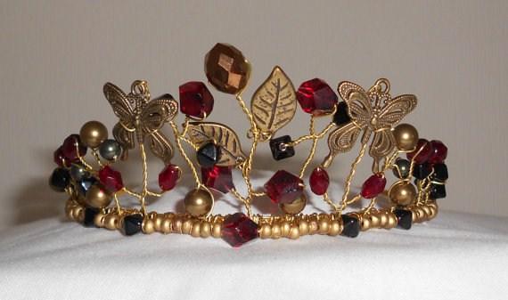Autumn Gold I saw a gothic style tiara with bat charms on it and was inspired to make this one! Unusual antique gold and dark red coloured tiara.