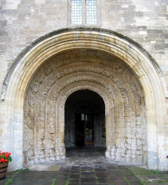 Also very impressive is the sculpture in the south porch, behind a fourteenth-century outer wall and arch, with a hood-mould reusing two beast-head label stops similar to ones