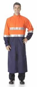 Flame Retardant & Arc Flash Protective Apparel DAY ONLY SWITCHING COAT Common FR Velcro closure Mandarin style collar Velcro tab closure/adjustment on sleeve Sewn with Kevlar thread Length: 1300mm
