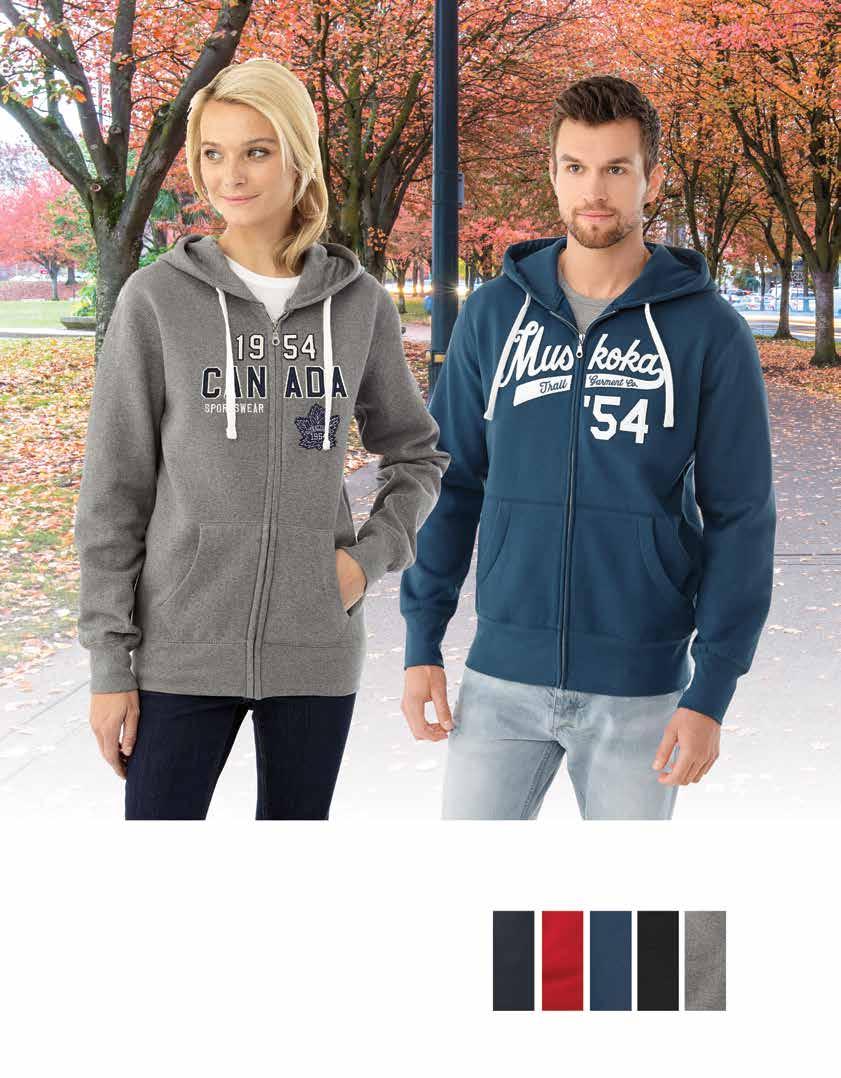 V Lakeview FULL ZIP HOODIE 80% Cotton / 20% polyester ringspun cotton blended fleece full zip hoodie (280gsm / 14.5oz). Double layer hood lined with jersey. Contrast chevron tape at neck seam.