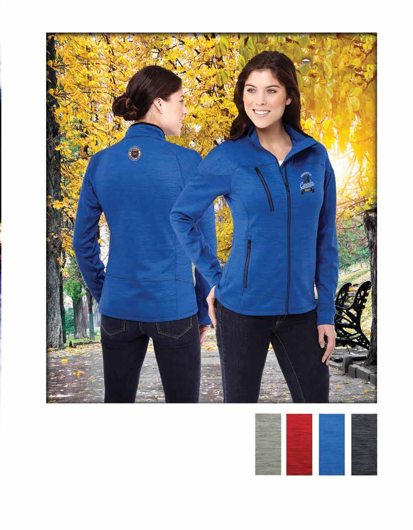 100% polyester knitted fleece jacket with contrast cover seam stitching. Contrast YKK front and pocket zipper closure.