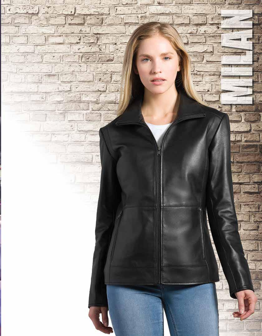LMB LETHER JCKET Lamb leather hip length jacket. Features include front YKK metal zipper closure, body lining 3.5 oz and 2.4 oz for the sleeves.
