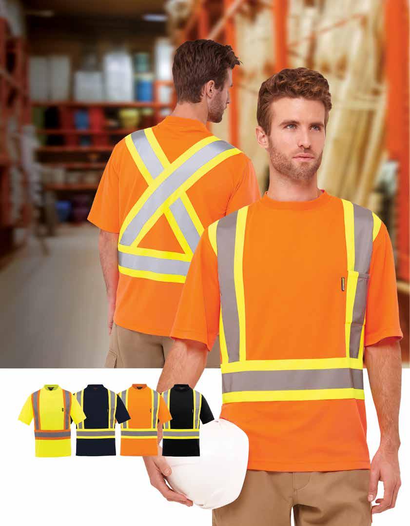 V HI-VIS T-SHIRT 100% polyester knitted birds eye mesh wicking finish Hi-vis t-shirt with a pocket. Inclusive with a 4 band with reflective tape front and back in WSIB configuration.
