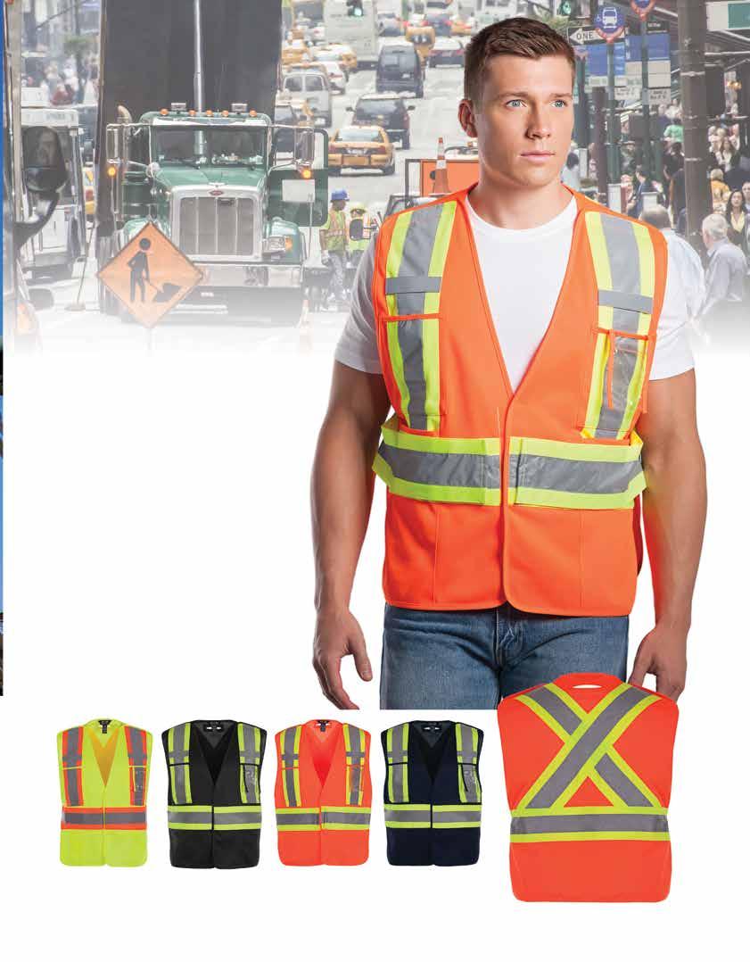 ONE SIZE HIGH VIS SFETY VEST 100% polyester tricot outershell. 2 reflective tape over 4 contrast high vis tape in WSIB configuration. Upper left badge holder.