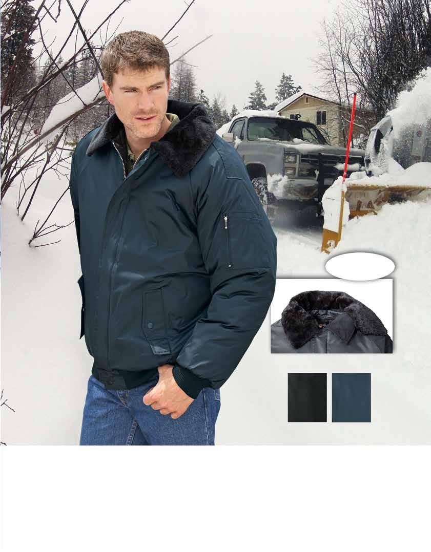 Detachable fur collar Black Navy NYLON FLIGHT BOMBER JCKET Wind and water repellent polyurethane coated nylon twill outer shell. 6 oz.