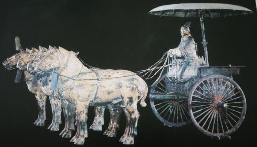178. Inventory number: Qy2012-1 Object title: Chariot, comprising 4 horses, seated driver and chariot with umbrella. Replica of chariot excavated at Qin Shi Huang Mausoleum site.