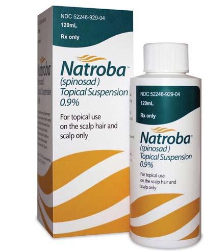 Natroba Topical Suspension (spinosad 0.9% + benzyl alcohol) Does not require nit combing. Not use on newborns and infants younger than 6 months.
