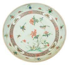 * 50-70 523 A set of four Chinese famille rose plates each painted with a scroll shaped panel,