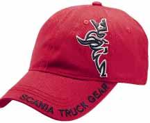 Scania embroidery at back. Adjustment strap at back with metal logo buckle in dull silver.