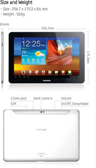 MEDIUM & SPECIFICATION Samsung Galaxy Tab 10.1 OS - Android HoneyComb 3.