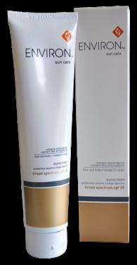 SUN CARE RANGE ENVIRON SPF 25 APPLICATION: Apply evenly to the face, neck and décolleté after moisturising and to all other skin areas exposed to sunlight; reapply