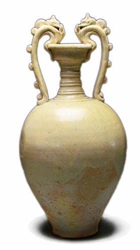 $3,000 - $5,000 35 A Chinese Straw-Glazed Stoneware Amphora, Tang Dynasty A Chinese Straw-Glazed Stoneware Amphora, Tang Dynasty, the tapering ovoid vessel with a pair of sinuous dragon handles