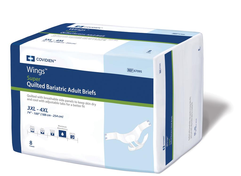BRIEFS Heavy or Maximum Protection Wings Quilted Briefs Available in bariatric sizes (2XL-3XL) Super absorbency maximum bladder and bowel incontinence S uper absorbent core quickly locks in fluid and