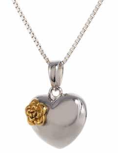 01 HEART IN BLOO PENDANT Sterling silver with a raised, gold-plated rose in full bloom Your memory blooms like a beautiful rose, still alive and real in my heart.
