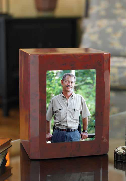 two-piece urn comes with a magnetic, removable 5"x 7" photo frame design allowing for