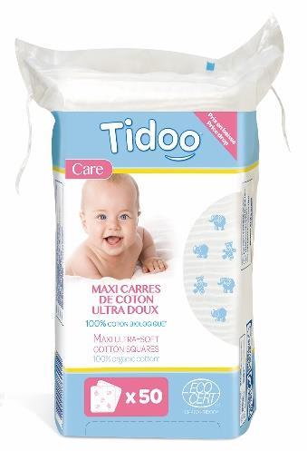 - Ultra-soft organic cotton maxi-wipes (x50 or x80) Every day the Tidoo Care range contributes its benefits to the hygiene of your children.