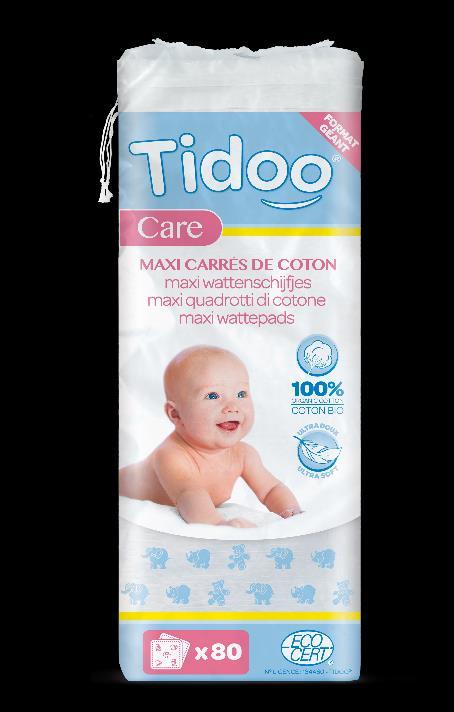 Choose Tidoo ultrasoft 100% organic cotton Maxi-Wipes, an essential part of the Tidoo Care baby range. > Organic cotton 2.
