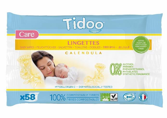 - Compostable Ultra Soft Baby Wipes with Calendula (x58) Every day the Tidoo Care range contributes its benefits to the hygiene of your children.