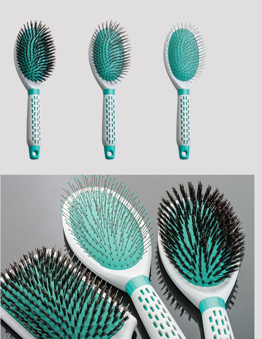 #80024 Ergo Grip Oval Boar Brush Breathable, see through handle Great for styling & daily care on all hair types & extensions 100% boar bristles Comfortable & durable soft cushion Great for all hair