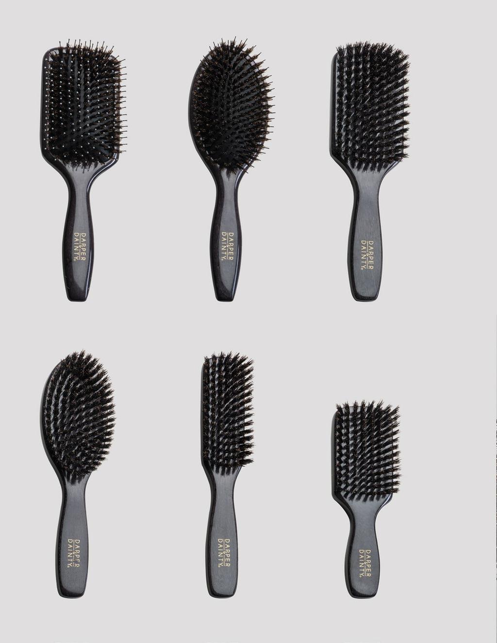 #80039 Glossy Lux Square Wooden Detangling Boar Brush Unique black wash finish Great for styling & detangling all hair lengths & types without snagging Special blend of 100% boar & nylon bristles