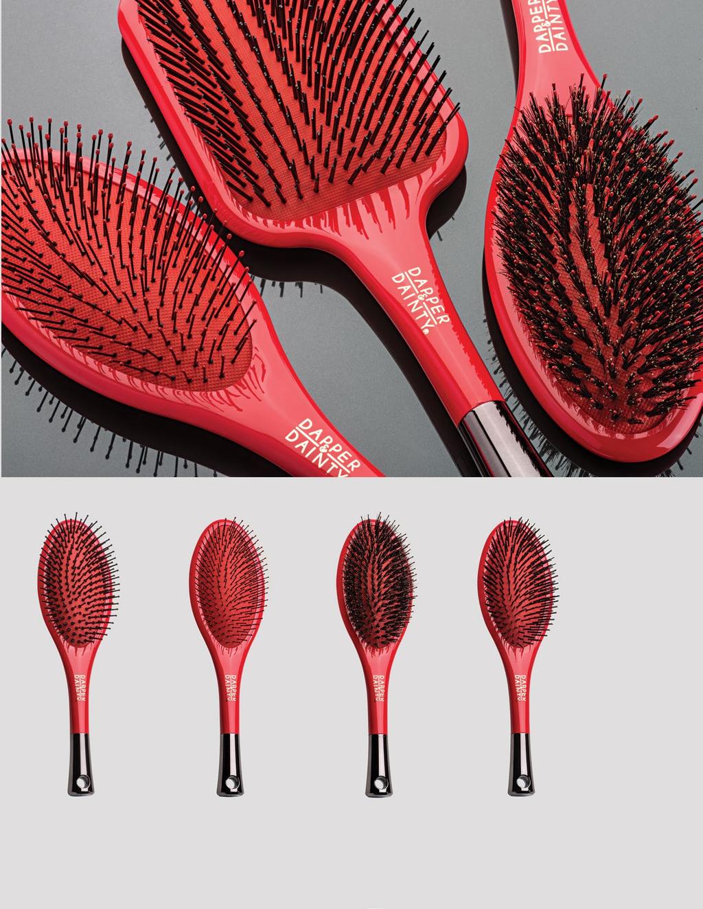 FROM LEFT TO RIGHT: #80008, #80004, #80009 #80007 Super Slim Oval Brush Lightweight super slim & hollow handle comfortable soft cushion Great for all hair types #80008 Super Slim Oval Detangling