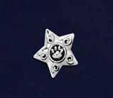 The star paw print pin is approximately 3/4 inch tall and is a star with a pretty design and a