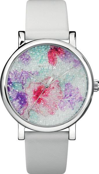 38mm Pink Leather Strap/Floral Dial Women's Trend with Swarovski 38mm White Leather Strap/Floral Dial Women's