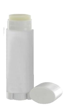 LIP BALM Our standard lip balm component is 0.15 oz (4.25 g) and 2.65 tall. Made of post-industrial content, it comes in white, black, clear, and natural colors.