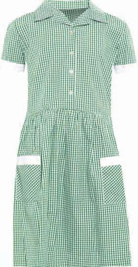 gingham dress Contrast white trim on sleeves and pockets Tie belt at back Pointed revere collar Taped neck seam Button front corded