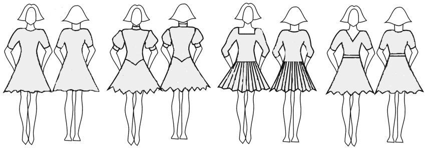 - frills on the skirt or the underskirt, boning, soft boning or fishing line used in the