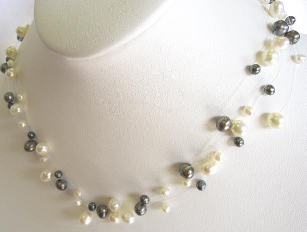 Hot seller in the bargain box is this super affordable multicolor freshwater cultured pearl Illusion strand on monofilament making the pearls seemingly float across the throat.