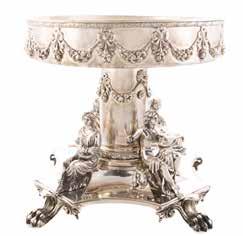 L; 1010 ozt (spoon & ladle only) Est $250-400 460 Impressive Austrian silver figural centerpiece Vincenz Czokally, circa 1880, 800 silver standard, shaped base, raised on four paw feet with four