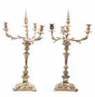 1251 Pair monumental Sheffield silver-plated candelabra 19th century; four-light candelabra in the Regency manner, each with foliate-form arms and tri-foot base, 32 1/2 in H, 17 in W Est $1000-1200
