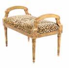 FURNITURE 1462 Louis XVI style carved and giltwood bench 20th century; curved arm, fluted apron, tight upholstered leopard print seat, stop fluted tapered legs, 26 3/8 in H, 35 3/8 in W, 20 in D Est