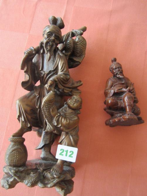 Large carved wood oriental fisherman
