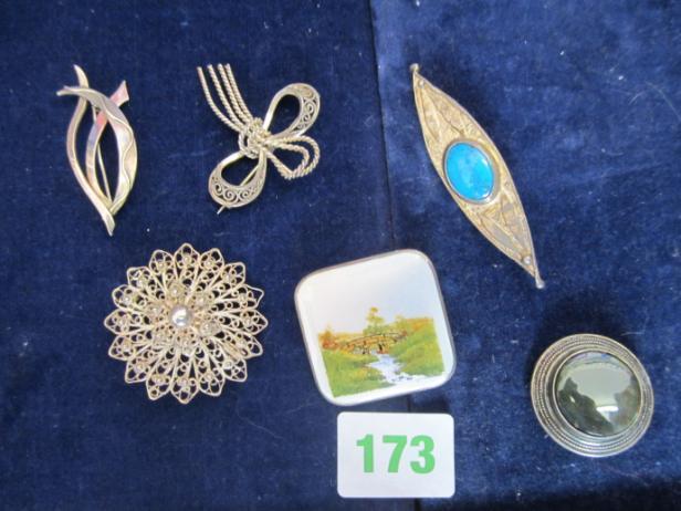Assorted silver brooches inc enamel hand