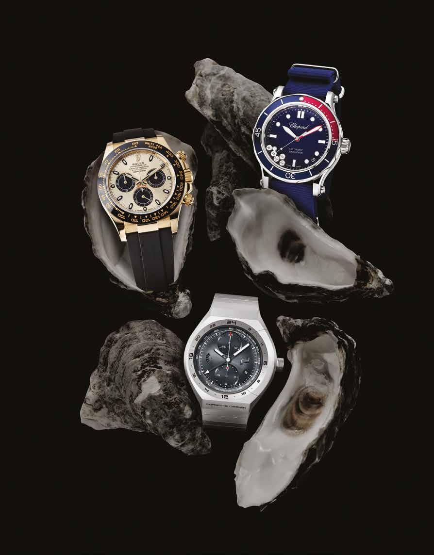 FROM BEACH TO BAR Everyone needs a watch that can do it all. The timepieces pictured here can seamlessly go from the beach, to the office, and then out to dinner and the club.