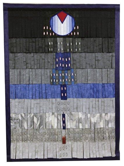 Abdoulaye Konaté s 2018 textile hanging Blue-gray Composition With Red Beak was also sold at the 1-54 Contemporary African Art Fair.